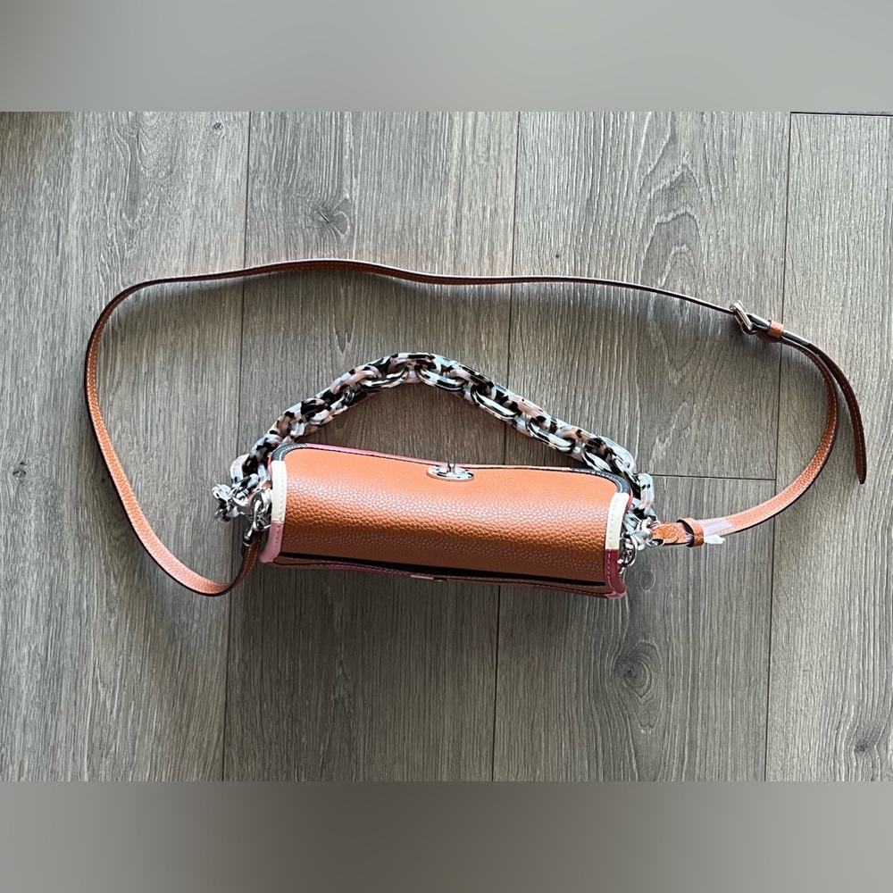 Coach Pebbled Leather Colorblock Saddle Crossbody Bag - Brown/Pink - Picture 7 of 15